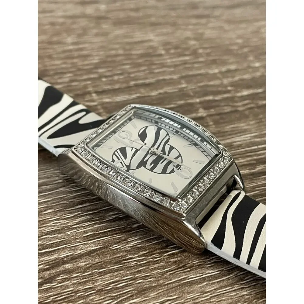 Mickey Mouse Disney Zebra Print Crystal‎ Analog Women’s Petite Wrist Watch 8”
